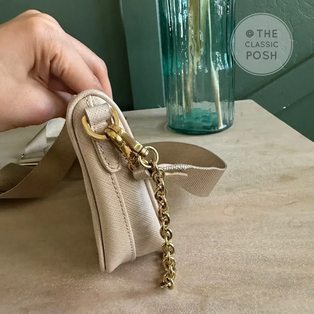 EUC Prada Re-edition Saffiano Mini Beige Crossbody Bag Gold HW